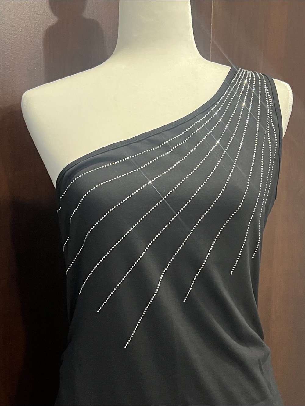 One-Shoulder Black Evening Dress with Rhinestone Detail SHEIN size large nwot